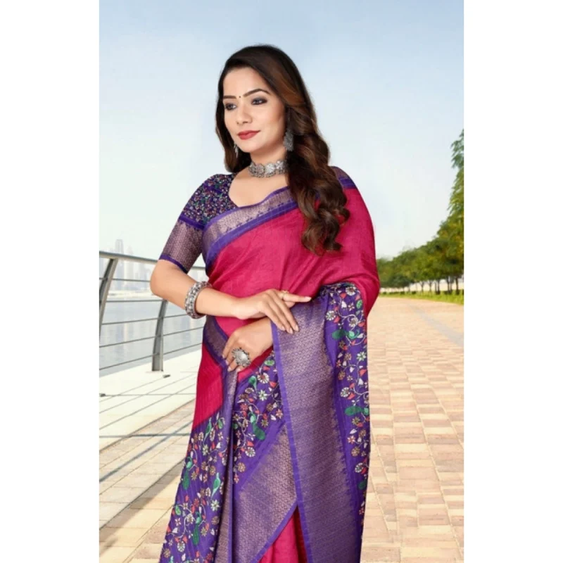 Alternative view of Women's Cotton Silk Printed Saree With Unstitched Blouse 5.5Mtr (Multicolor)