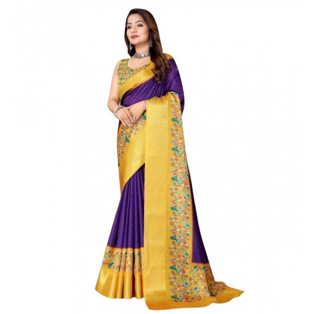 Women's Cotton Silk Printed Saree With Unstitched Blouse 5.5Mtr (Multicolor) - Image 3