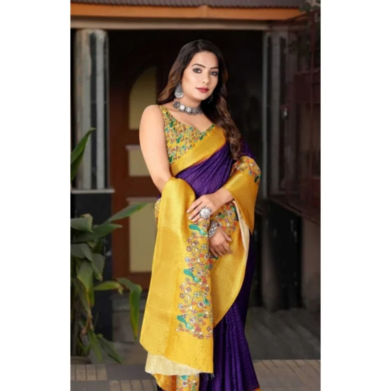 Alternative view of Women's Cotton Silk Printed Saree With Unstitched Blouse 5.5Mtr (Multicolor)