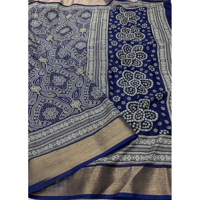 Alternative view of Women's Cotton Silk Printed Saree With Unstitched Blouse 5.5Mtr (Blue)
