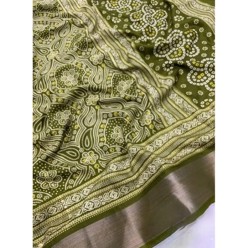 Alternative view of Women's Cotton Silk Printed Saree With Unstitched Blouse 5.5Mtr (Green)
