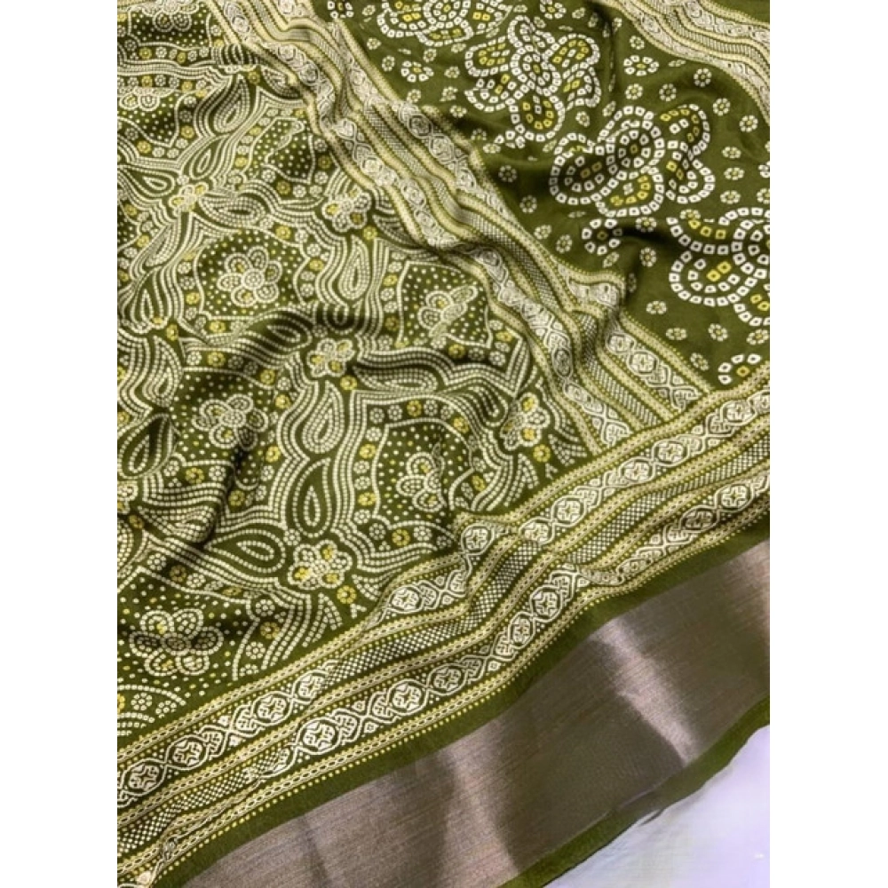 Women's Cotton Silk Printed Saree With Unstitched Blouse 5.5Mtr (Green) - Image 2