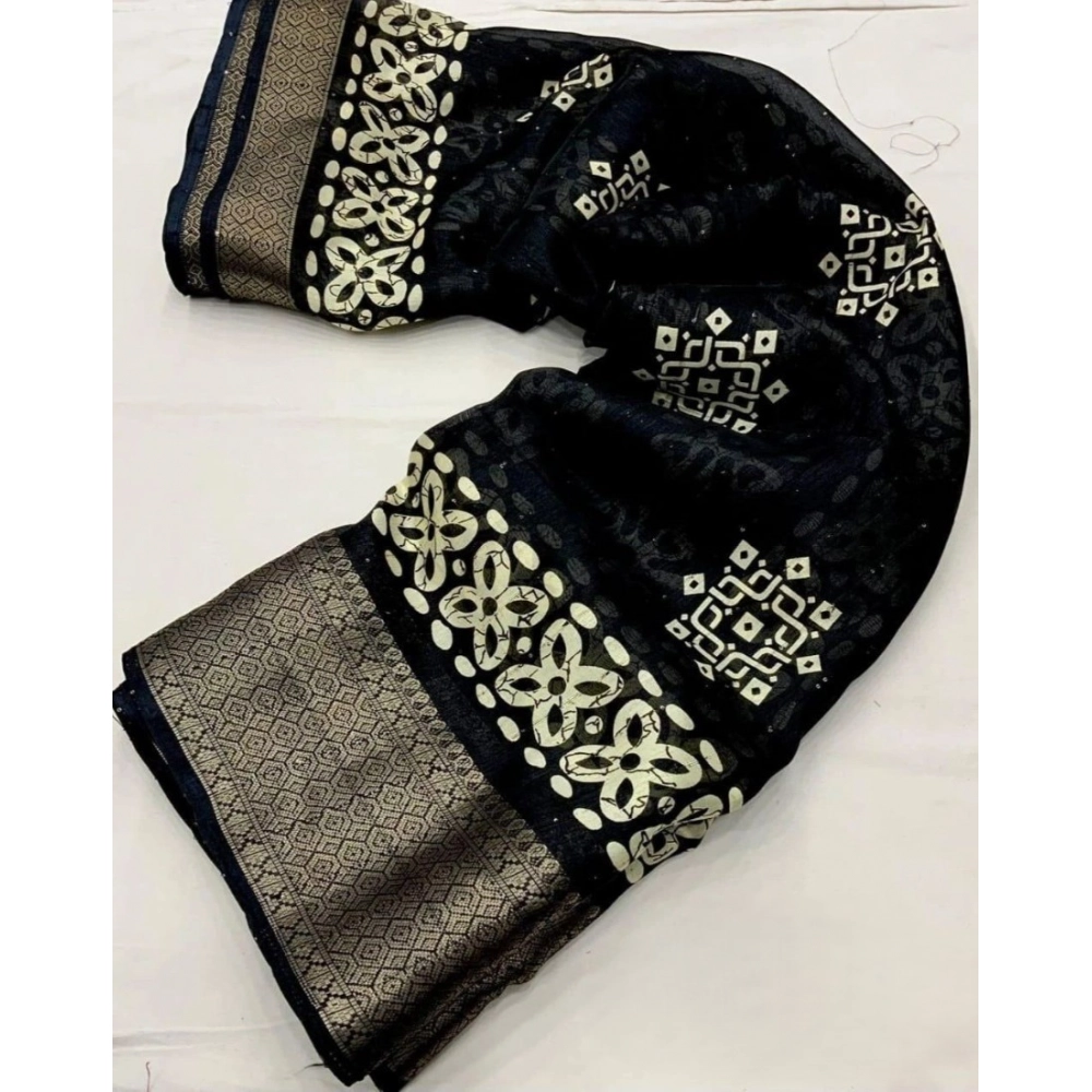 Women's Cotton Silk Printed Saree With Unstitched Blouse 5.5Mtr (Black) - Image 4