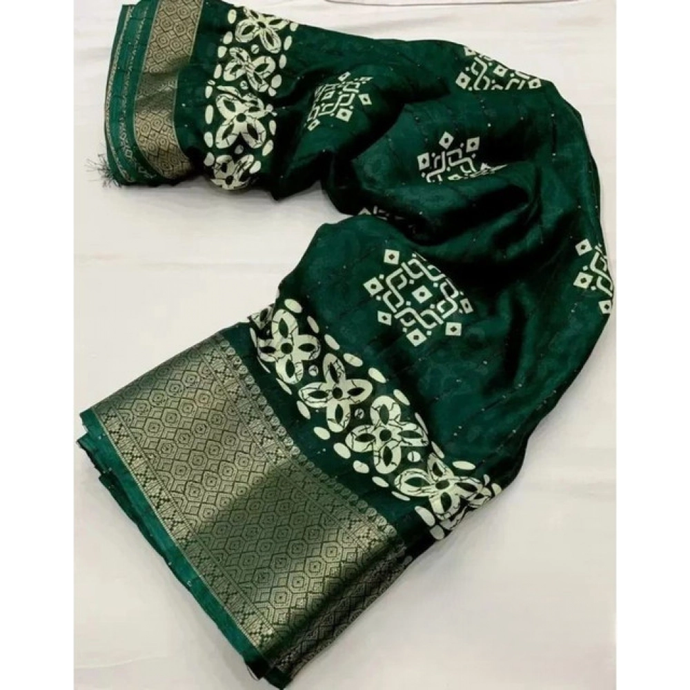 Women's Cotton Silk Printed Saree With Unstitched Blouse 5.5Mtr (Green) - Image 3