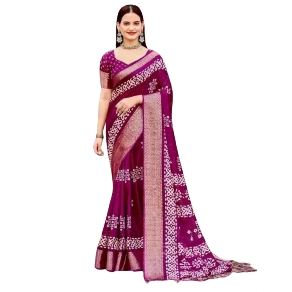 Women's Cotton Silk Printed Saree With Unstitched Blouse 5.5Mtr (Wine) - Image 4