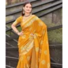 Women's Cotton Silk Printed Saree With Unstitched Blouse 5.5Mtr (Yellow)