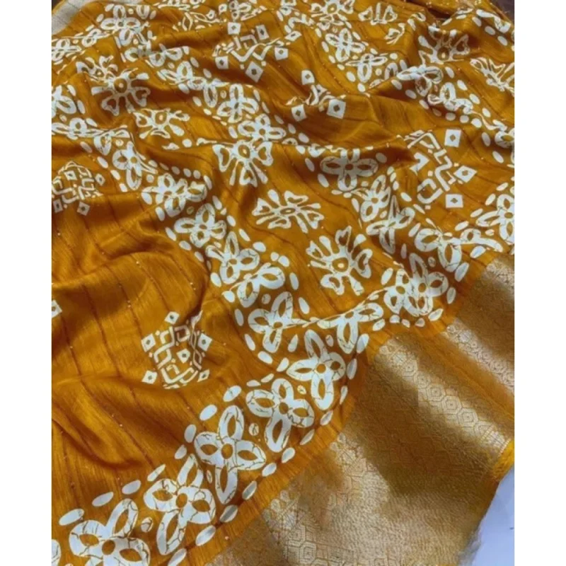 Alternative view of Women's Cotton Silk Printed Saree With Unstitched Blouse 5.5Mtr (Yellow)