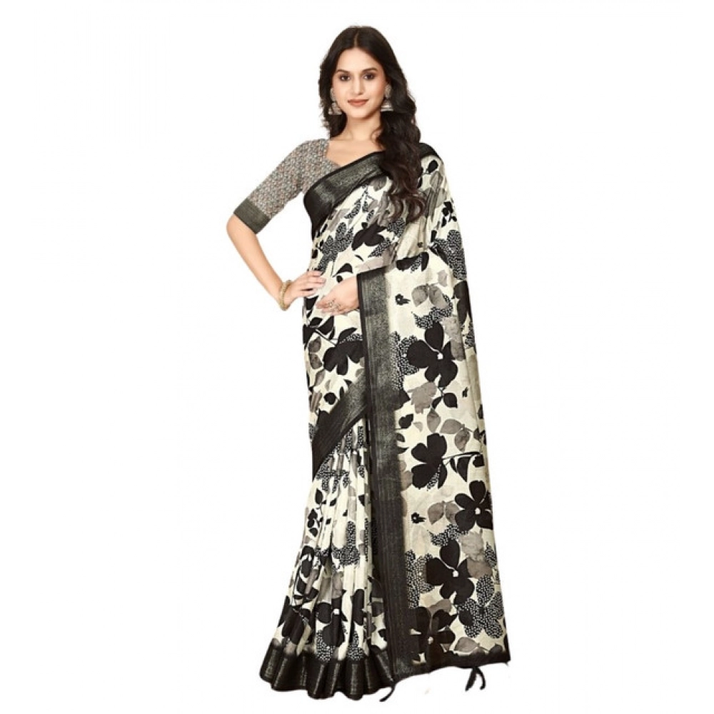 Women's Cotton Silk Floral Printed Saree With Unstitched Blouse 5.5Mtr (Multicolor) - Image 6