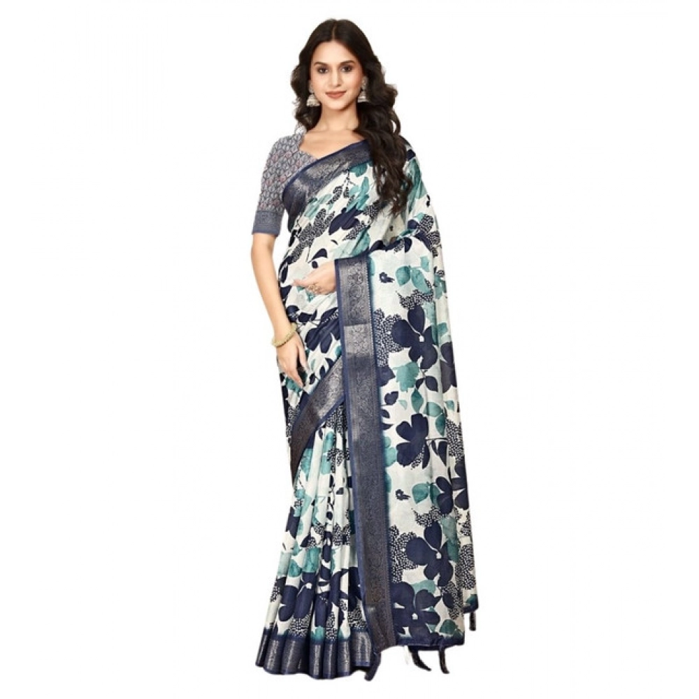 Women's Cotton Silk Floral Printed Saree With Unstitched Blouse 5.5Mtr (Multicolor) - Image 6