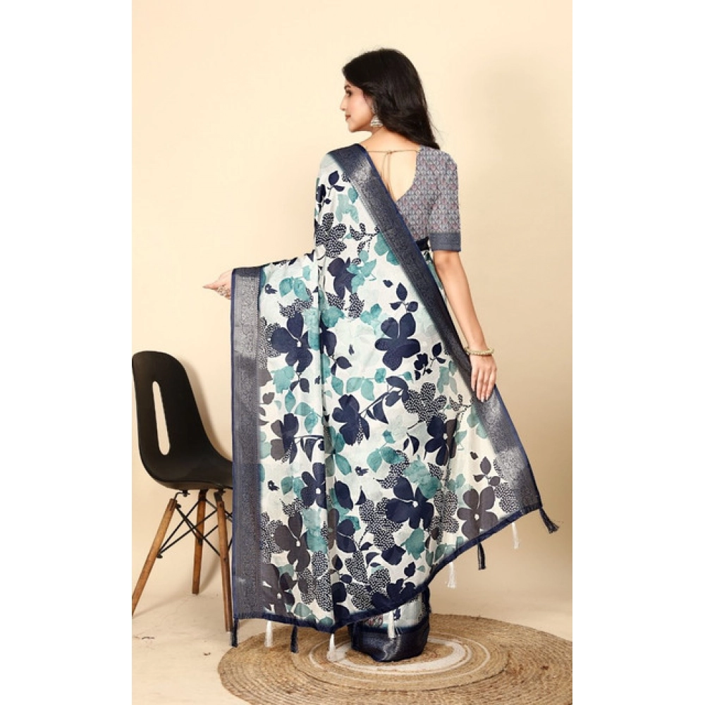 Women's Cotton Silk Floral Printed Saree With Unstitched Blouse 5.5Mtr (Multicolor) - Image 5