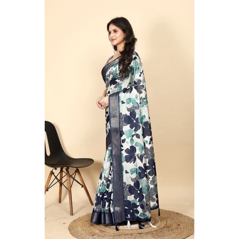 Women's Cotton Silk Floral Printed Saree With Unstitched Blouse 5.5Mtr (Multicolor) - Image 4