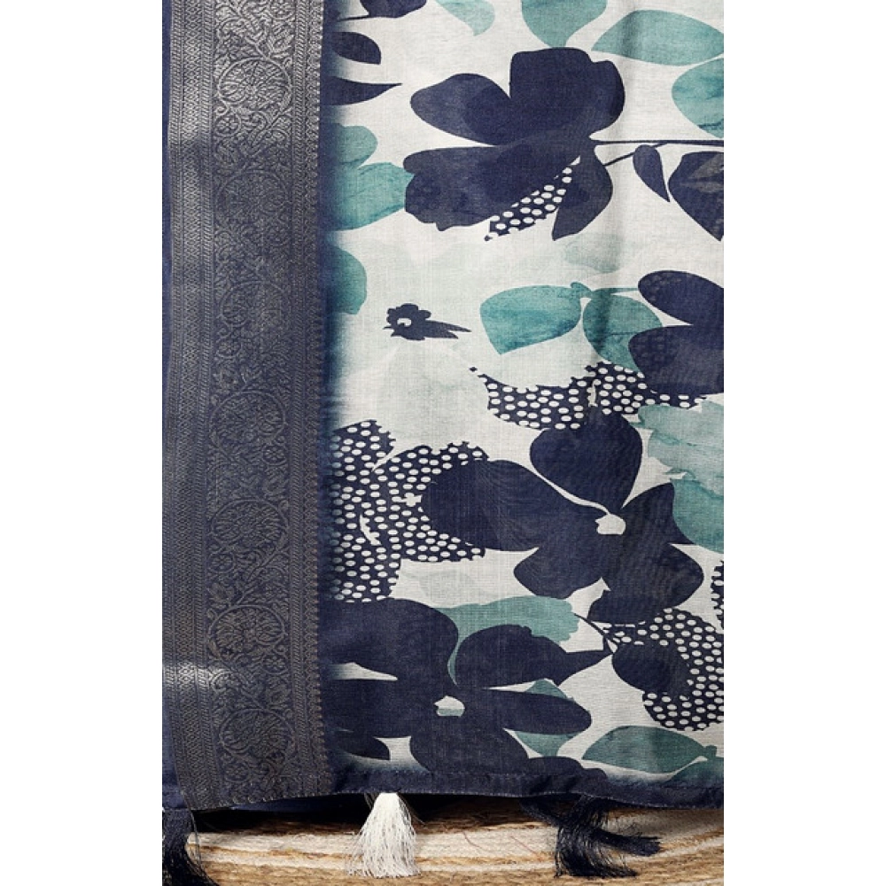 Women's Cotton Silk Floral Printed Saree With Unstitched Blouse 5.5Mtr (Multicolor) - Image 3