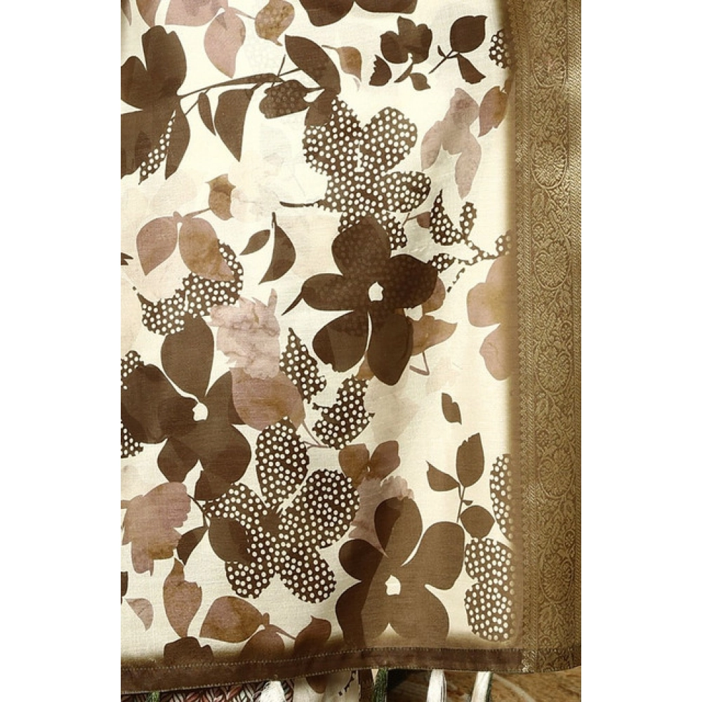 Women's Cotton Silk Floral Printed Saree With Unstitched Blouse 5.5Mtr (Multicolor) - Image 3