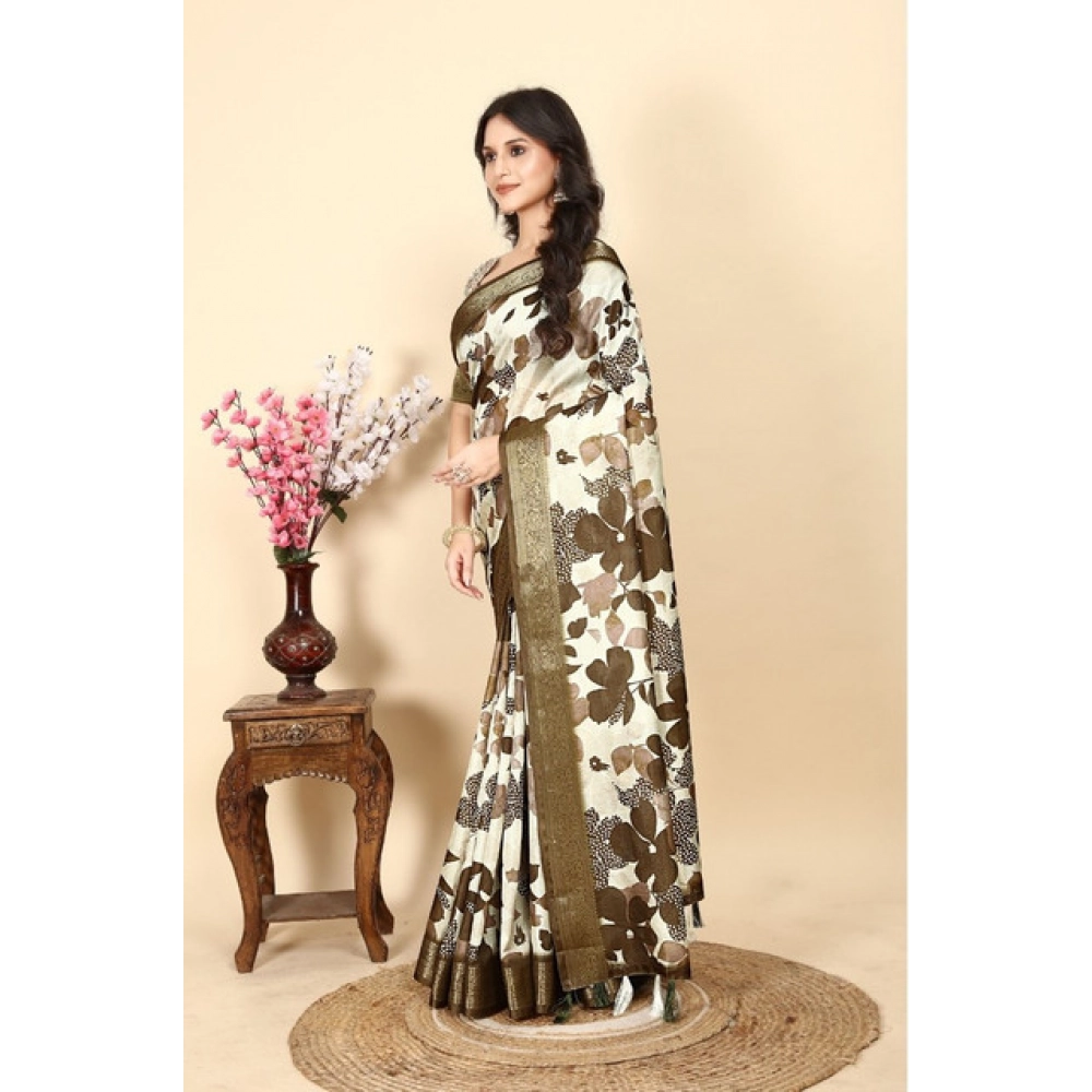 Women's Cotton Silk Floral Printed Saree With Unstitched Blouse 5.5Mtr (Multicolor) - Image 4