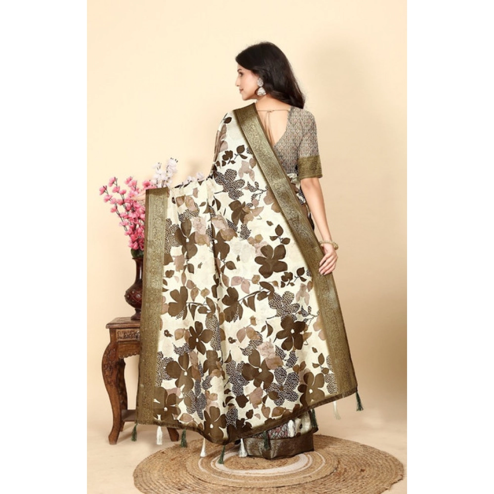Women's Cotton Silk Floral Printed Saree With Unstitched Blouse 5.5Mtr (Multicolor) - Image 5