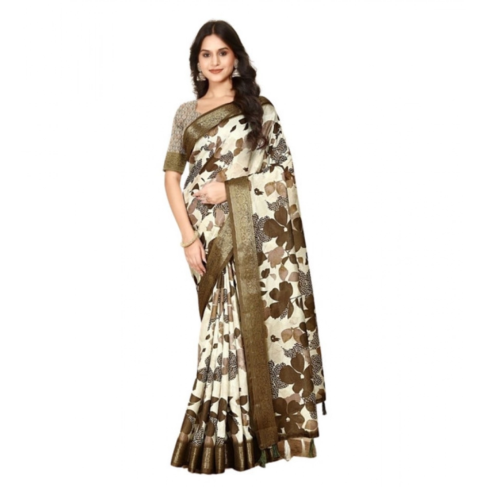Women's Cotton Silk Floral Printed Saree With Unstitched Blouse 5.5Mtr (Multicolor) - Image 6