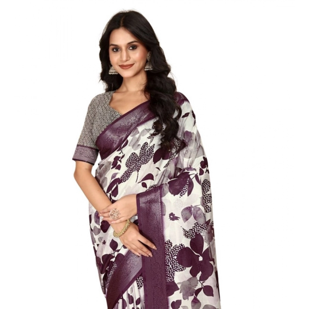 Women's Cotton Silk Floral Printed Saree With Unstitched Blouse 5.5Mtr (Multicolor) - Image 5