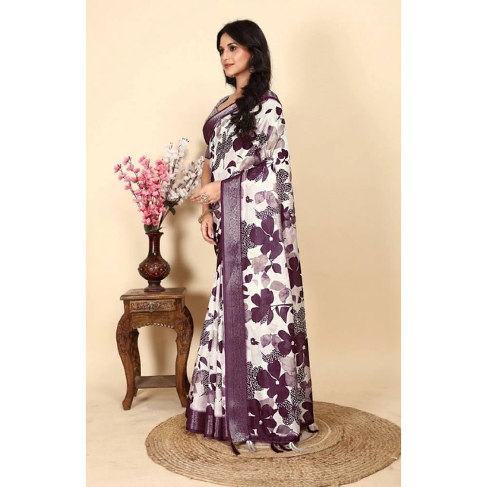 Women's Cotton Silk Floral Printed Saree With Unstitched Blouse 5.5Mtr (Multicolor) - Image 3