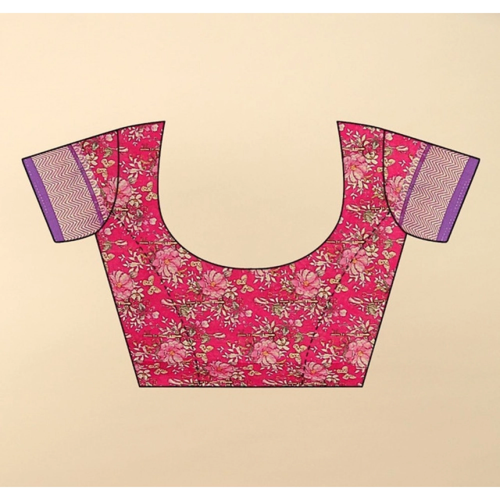 Women's Cotton Silk Floral Printed Saree With Unstitched Blouse 5.5Mtr (Pink) - Image 4