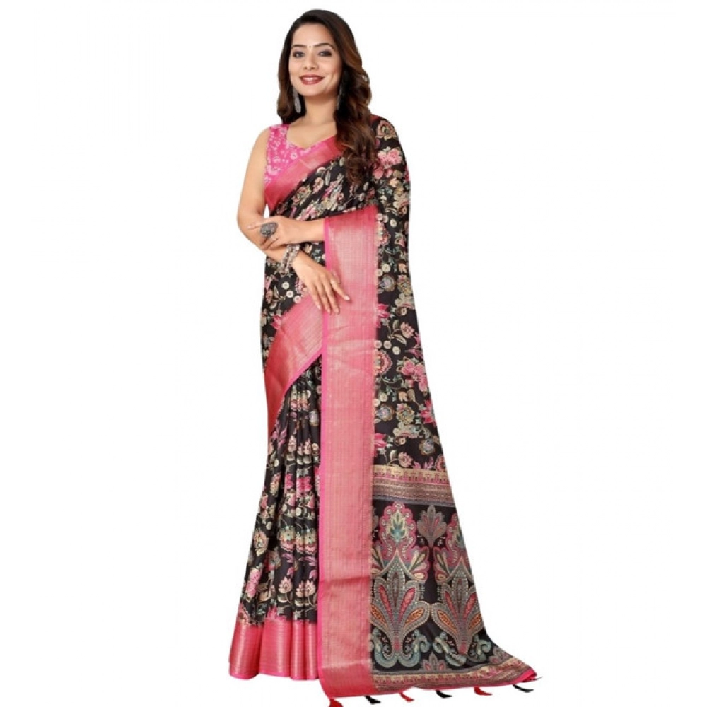 Women's Cotton Silk Floral Printed Saree With Unstitched Blouse 5.5Mtr (Multicolor) - Image 6