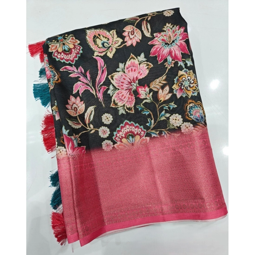 Women's Cotton Silk Floral Printed Saree With Unstitched Blouse 5.5Mtr (Multicolor) - Image 4