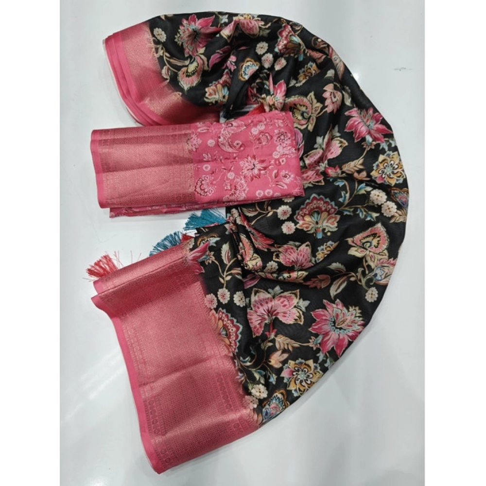 Women's Cotton Silk Floral Printed Saree With Unstitched Blouse 5.5Mtr (Multicolor) - Image 3