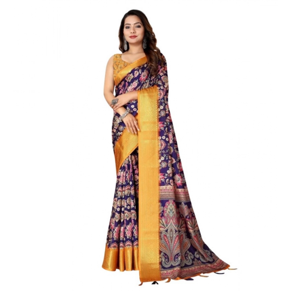 Women's Cotton Silk Floral Printed Saree With Unstitched Blouse 5.5Mtr (Multicolor) - Image 6
