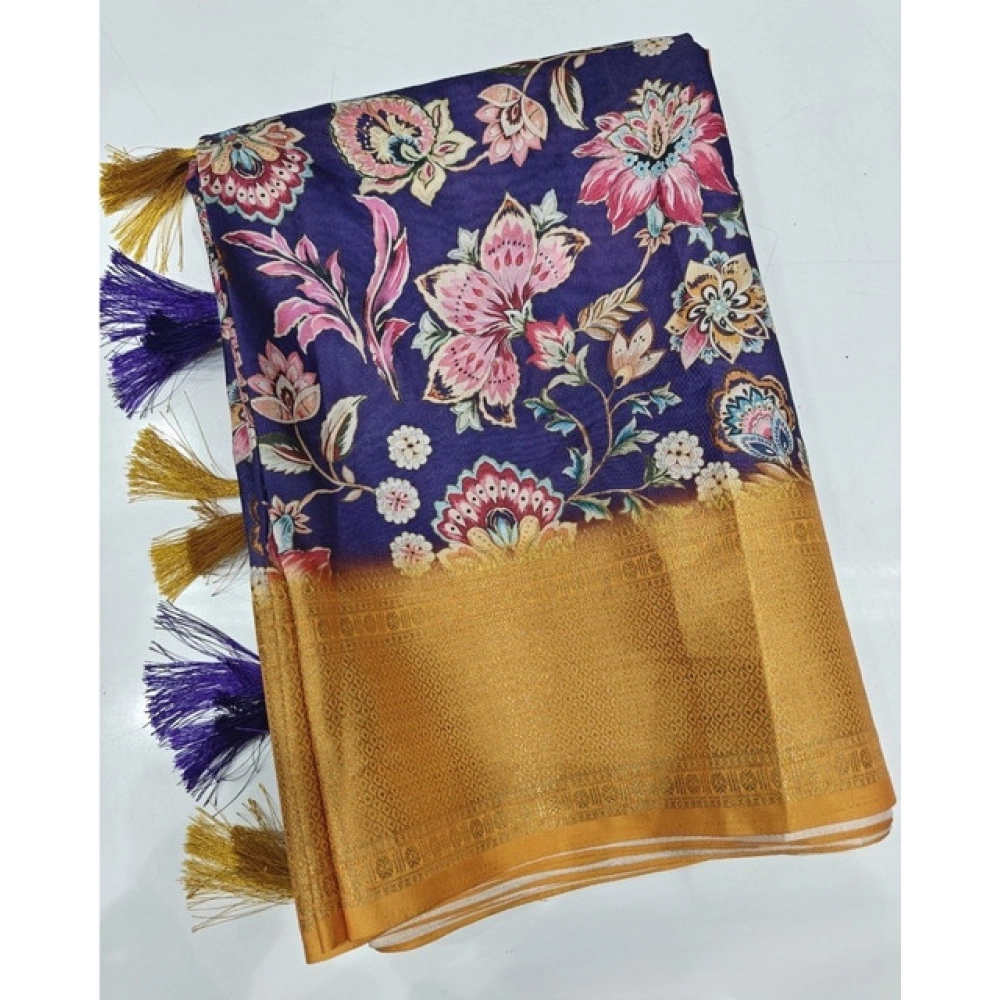 Women's Cotton Silk Floral Printed Saree With Unstitched Blouse 5.5Mtr (Multicolor) - Image 4