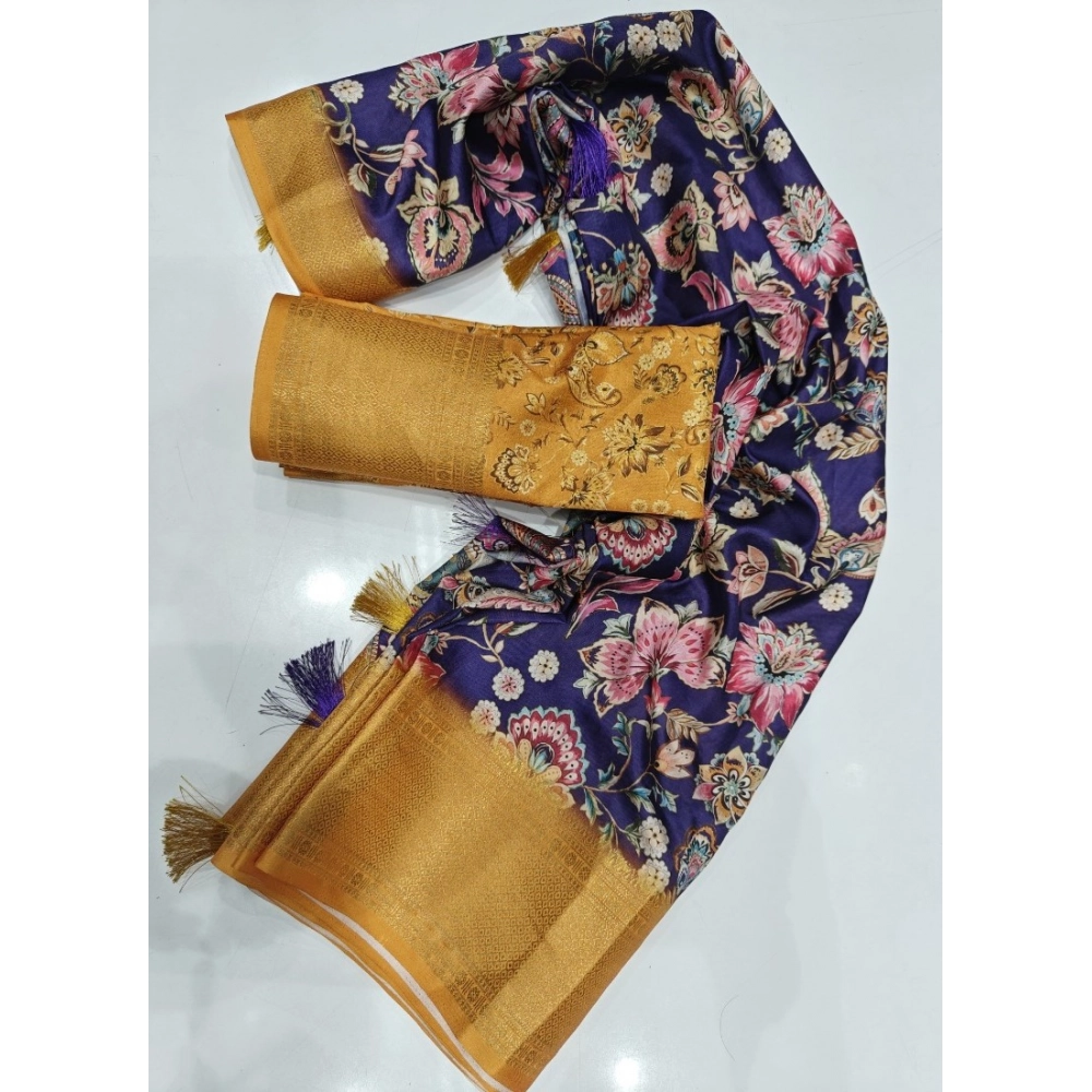 Women's Cotton Silk Floral Printed Saree With Unstitched Blouse 5.5Mtr (Multicolor) - Image 3
