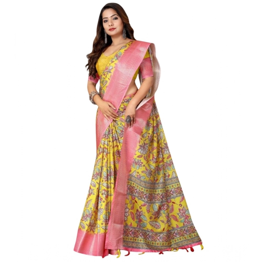 Women's Cotton Silk Floral Printed Saree With Unstitched Blouse 5.5Mtr (Multicolor) - Image 6