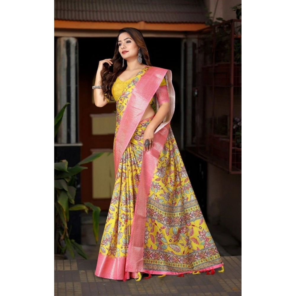 Women's Cotton Silk Floral Printed Saree With Unstitched Blouse 5.5Mtr (Multicolor) - Image 5