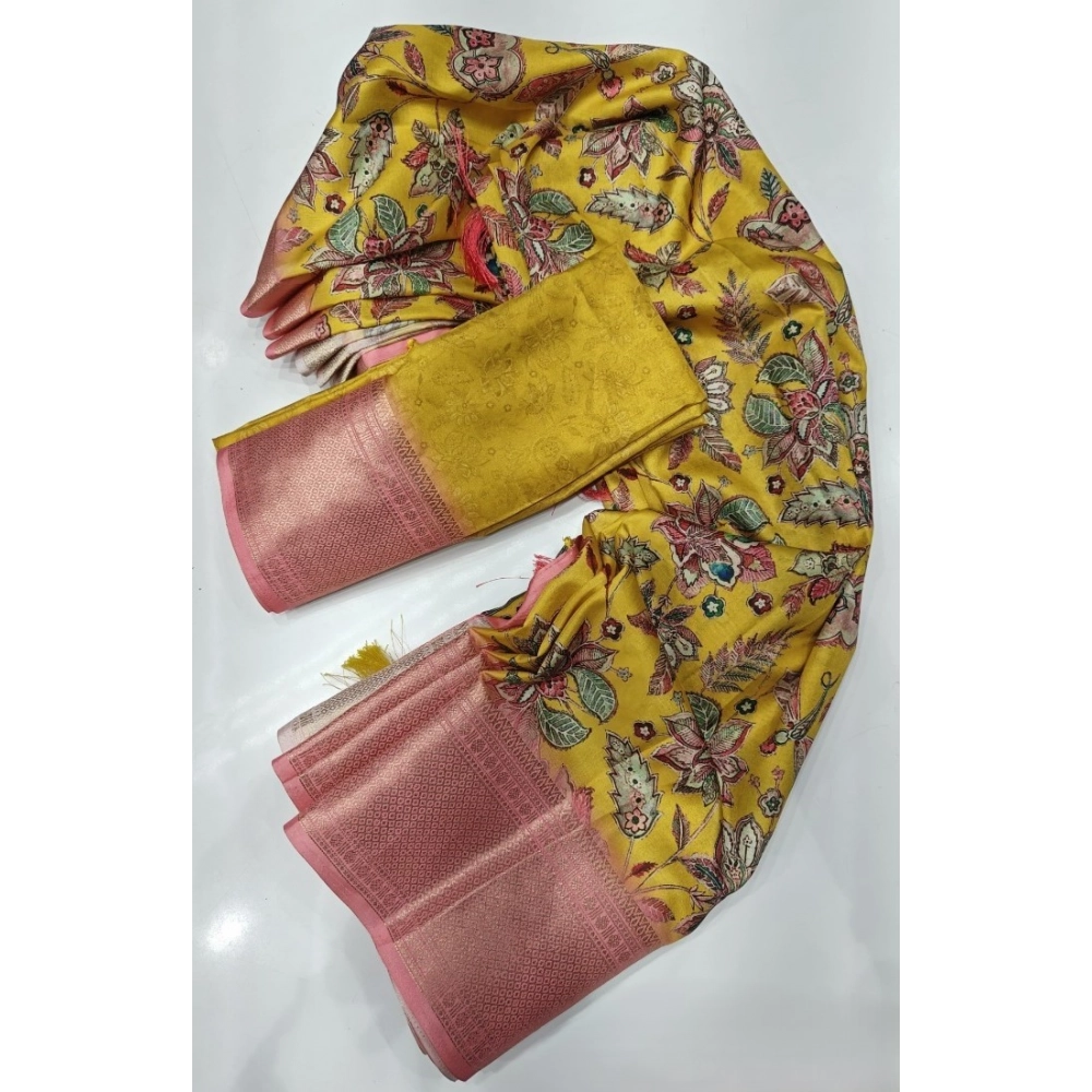 Women's Cotton Silk Floral Printed Saree With Unstitched Blouse 5.5Mtr (Multicolor) - Image 3