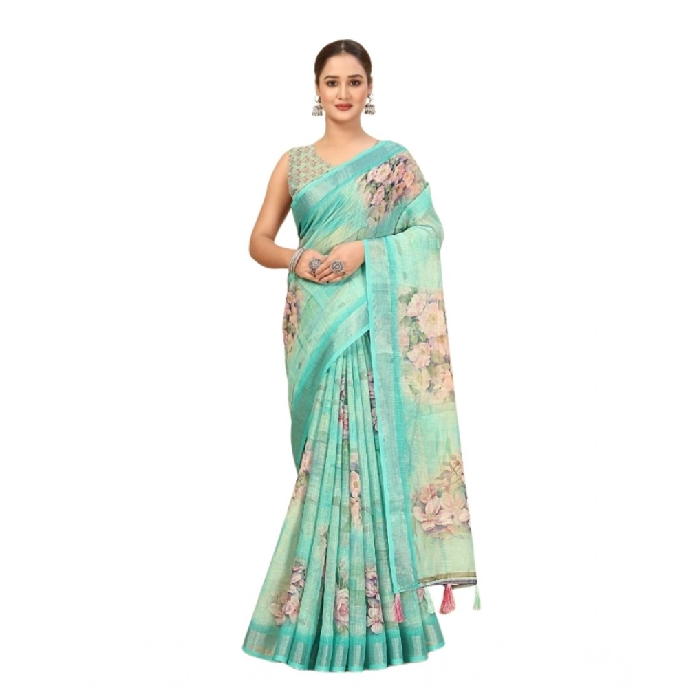 Women's Cotton Silk Floral Printed Saree With Unstitched Blouse 5.5Mtr (Multicolor) - Image 4