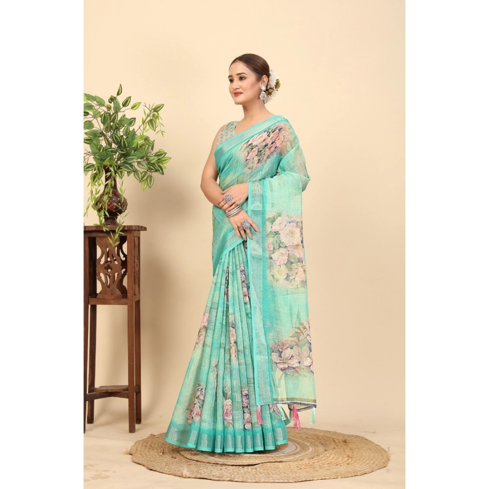 Women's Cotton Silk Floral Printed Saree With Unstitched Blouse 5.5Mtr (Multicolor) - Image 2