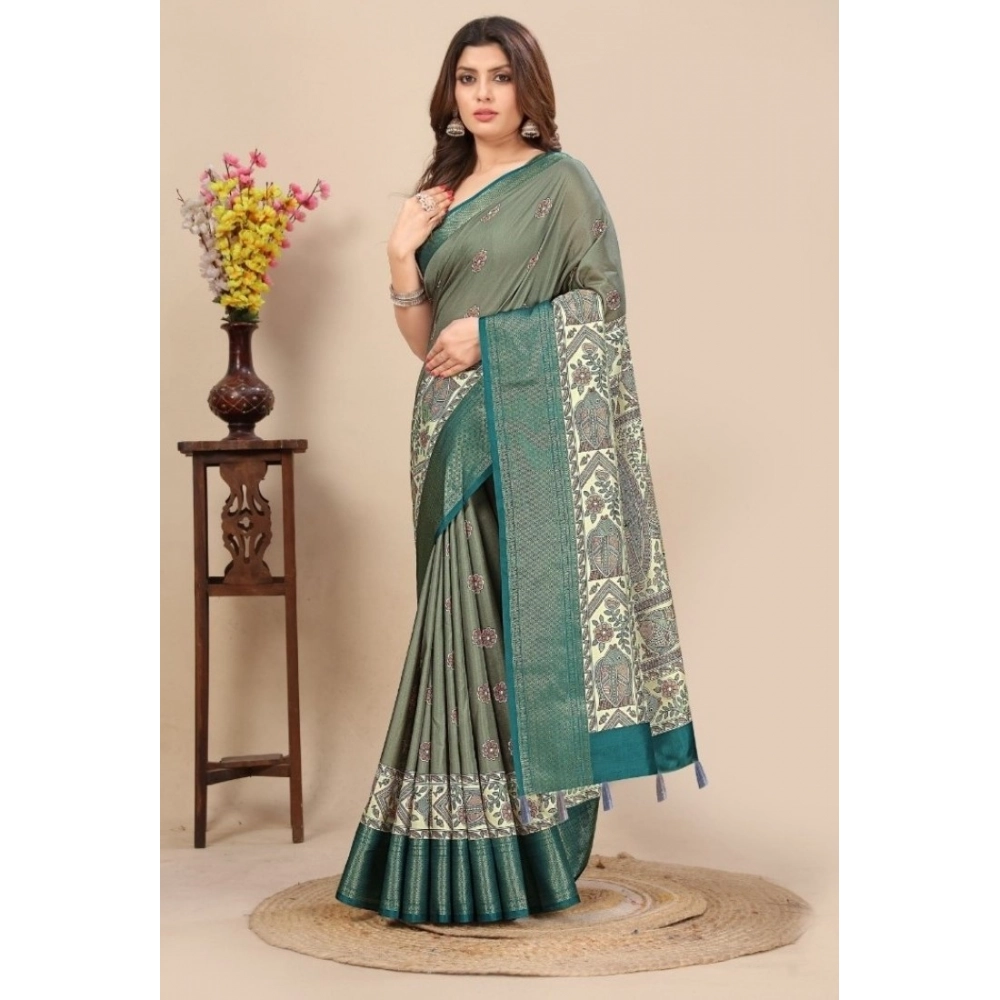 Women's Cotton Silk Printed Saree With Unstitched Blouse 5.5Mtr (Multicolor)
