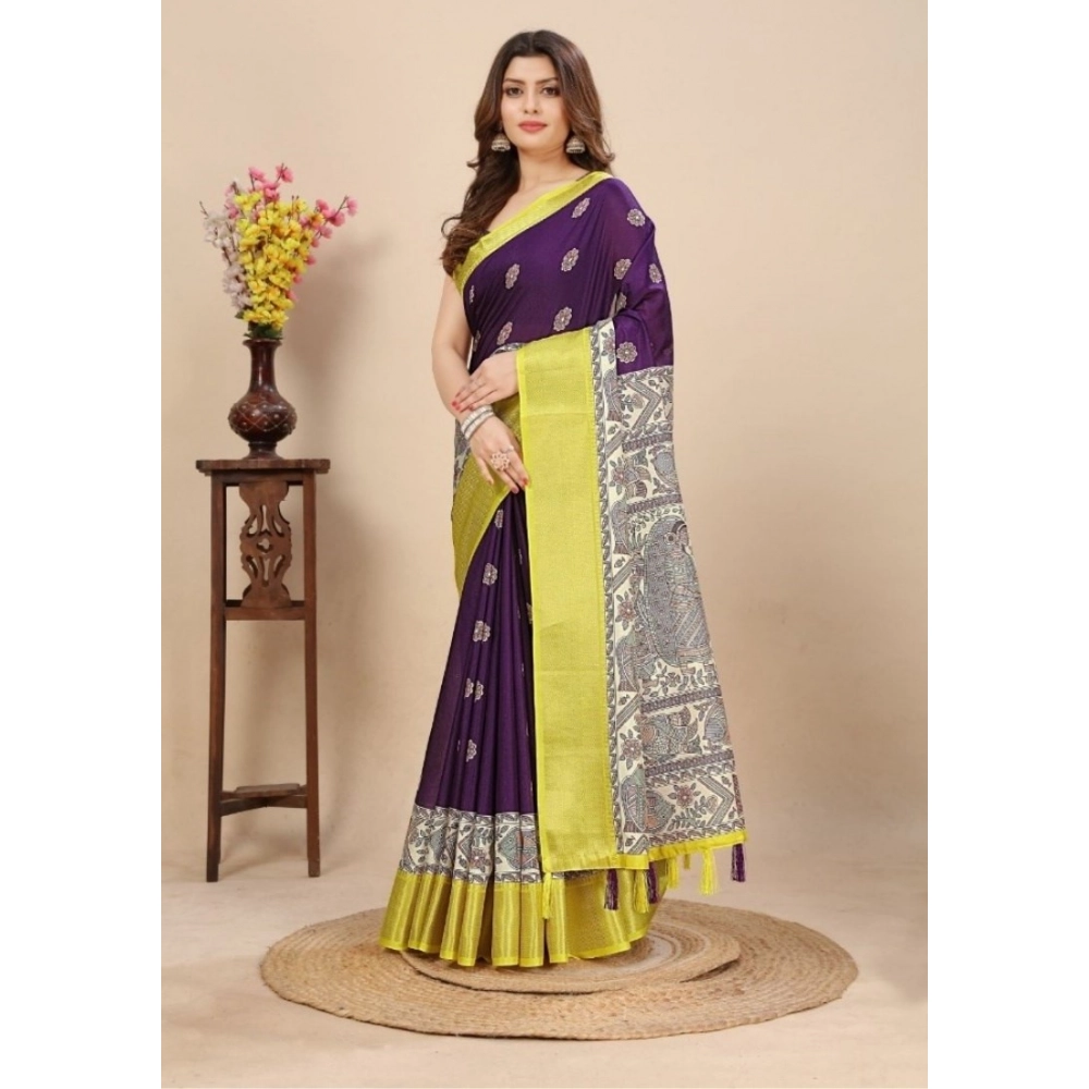 Women's Cotton Silk Printed Saree With Unstitched Blouse 5.5Mtr (Multicolor)