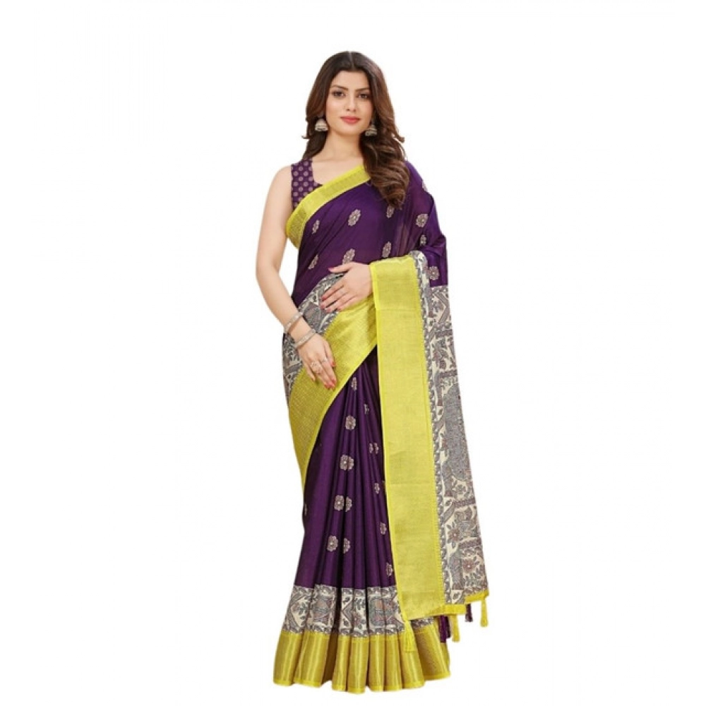Women's Cotton Silk Printed Saree With Unstitched Blouse 5.5Mtr (Multicolor) - Image 4