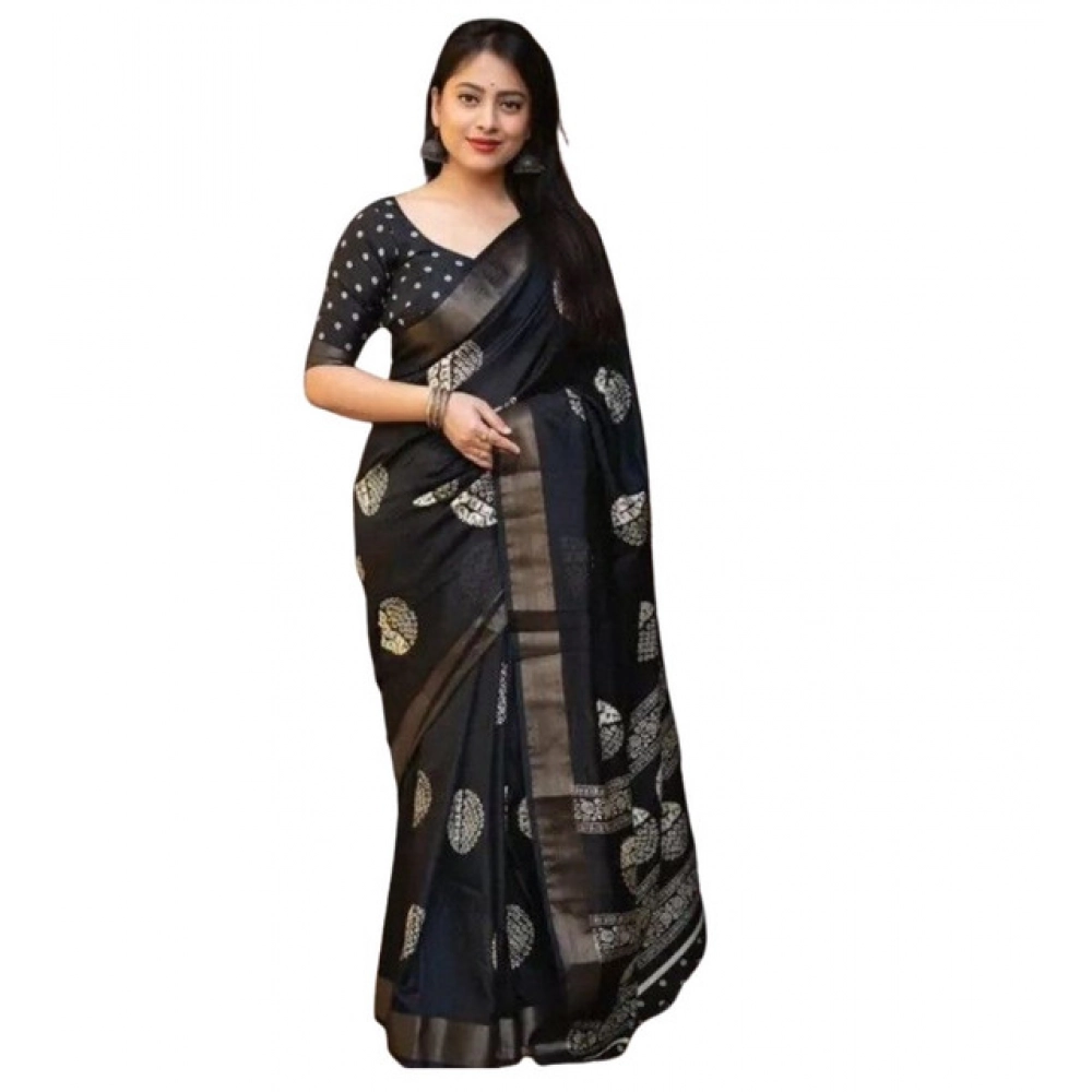 Women's Cotton Silk Printed Saree With Unstitched Blouse 5.5Mtr (Black) - Image 5