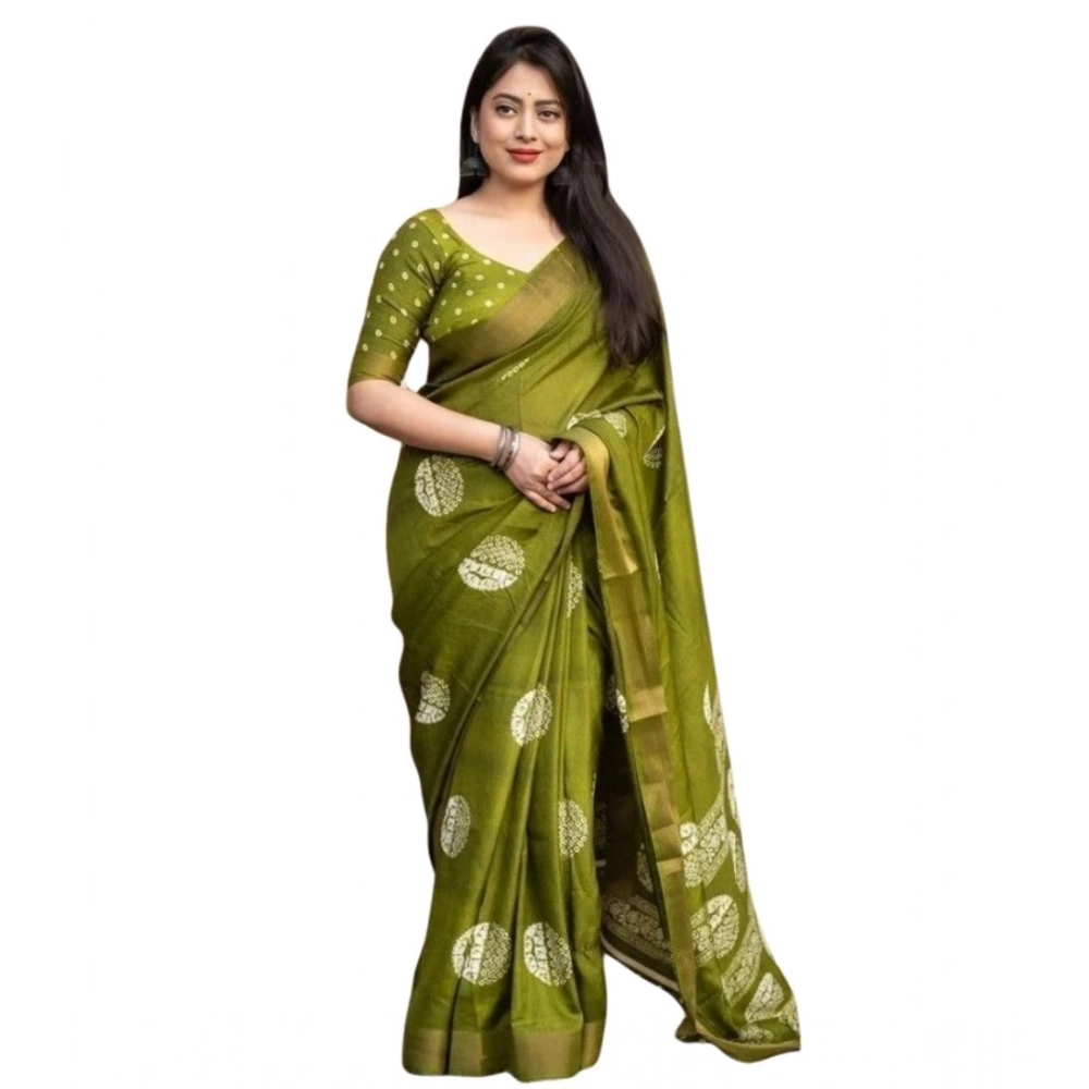 Women's Cotton Silk Printed Saree With Unstitched Blouse 5.5Mtr (Green) - Image 6