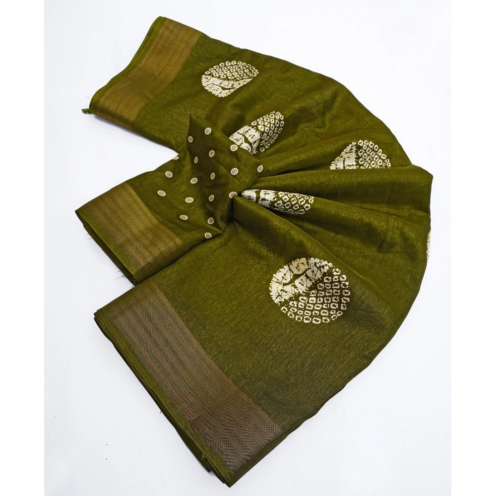 Women's Cotton Silk Printed Saree With Unstitched Blouse 5.5Mtr (Green) - Image 4