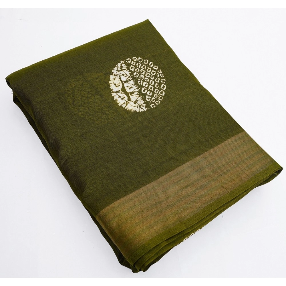 Women's Cotton Silk Printed Saree With Unstitched Blouse 5.5Mtr (Green) - Image 3