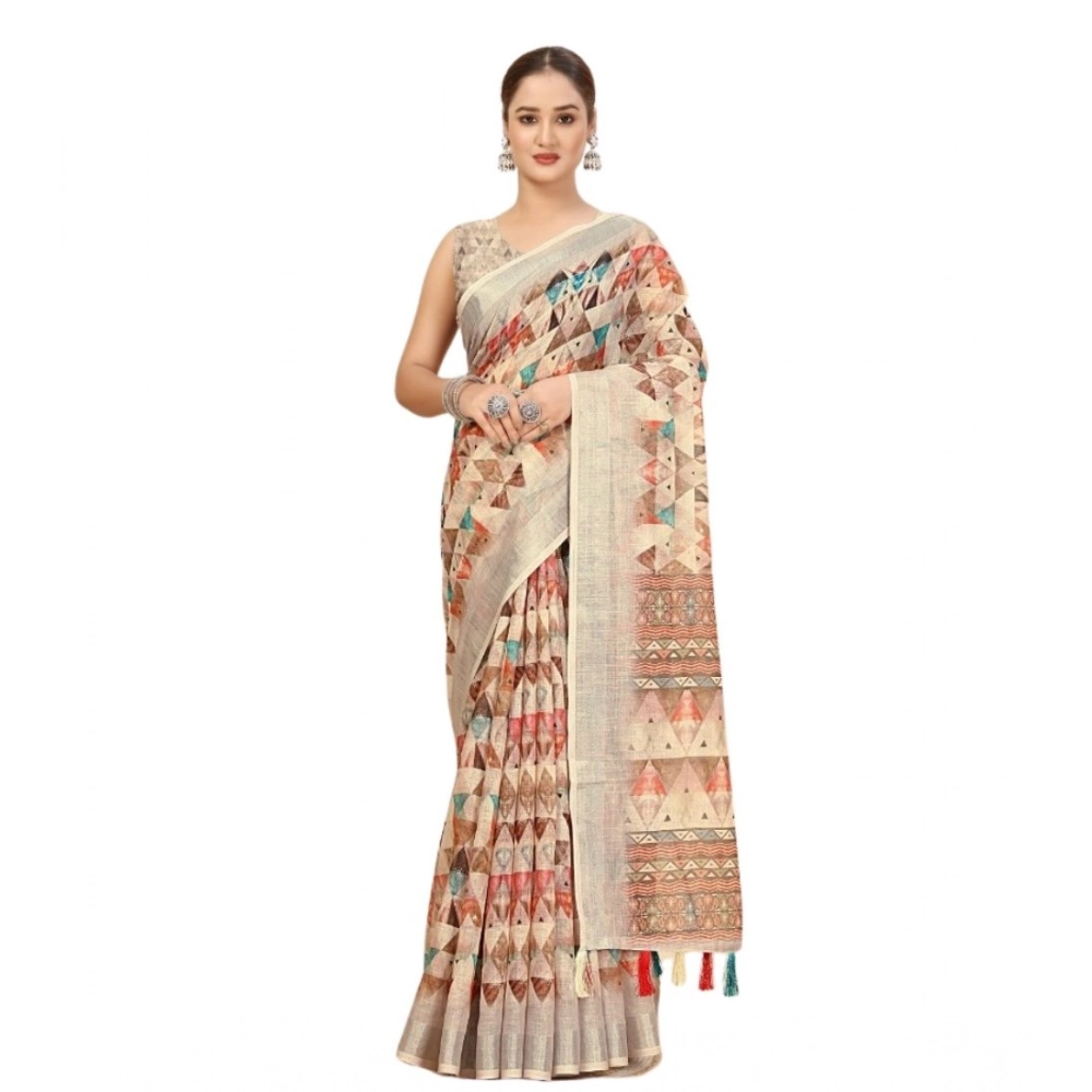 Women's Cotton Silk Printed Saree With Unstitched Blouse 5.5Mtr (Multicolor) - Image 4