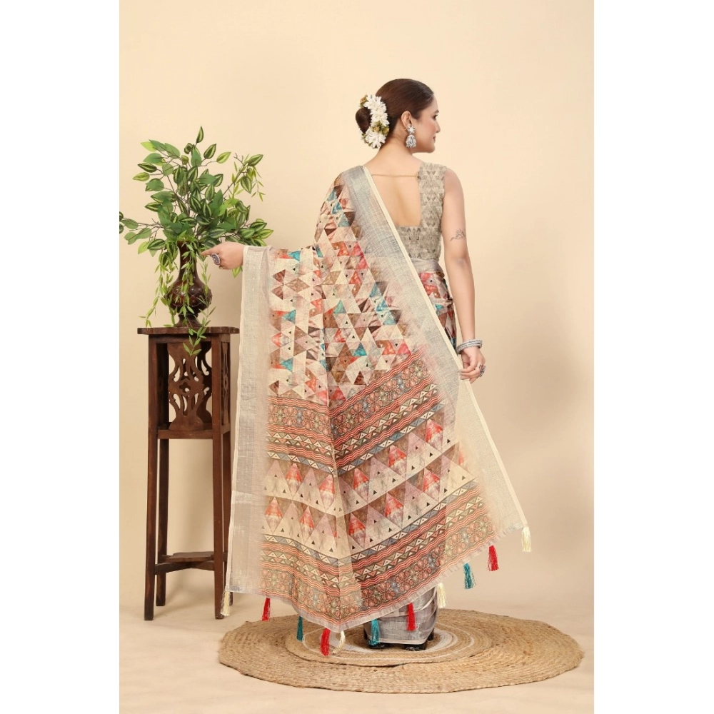 Women's Cotton Silk Printed Saree With Unstitched Blouse 5.5Mtr (Multicolor) - Image 3