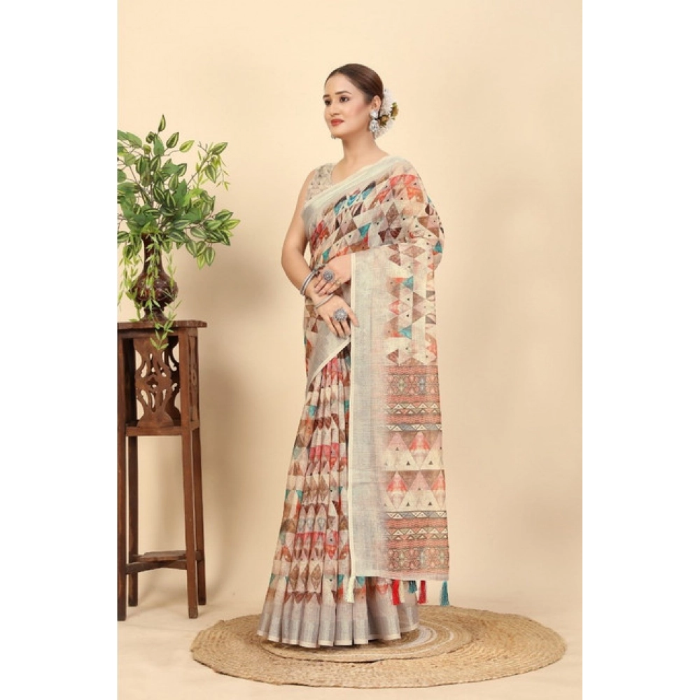 Women's Cotton Silk Printed Saree With Unstitched Blouse 5.5Mtr (Multicolor) - Image 2