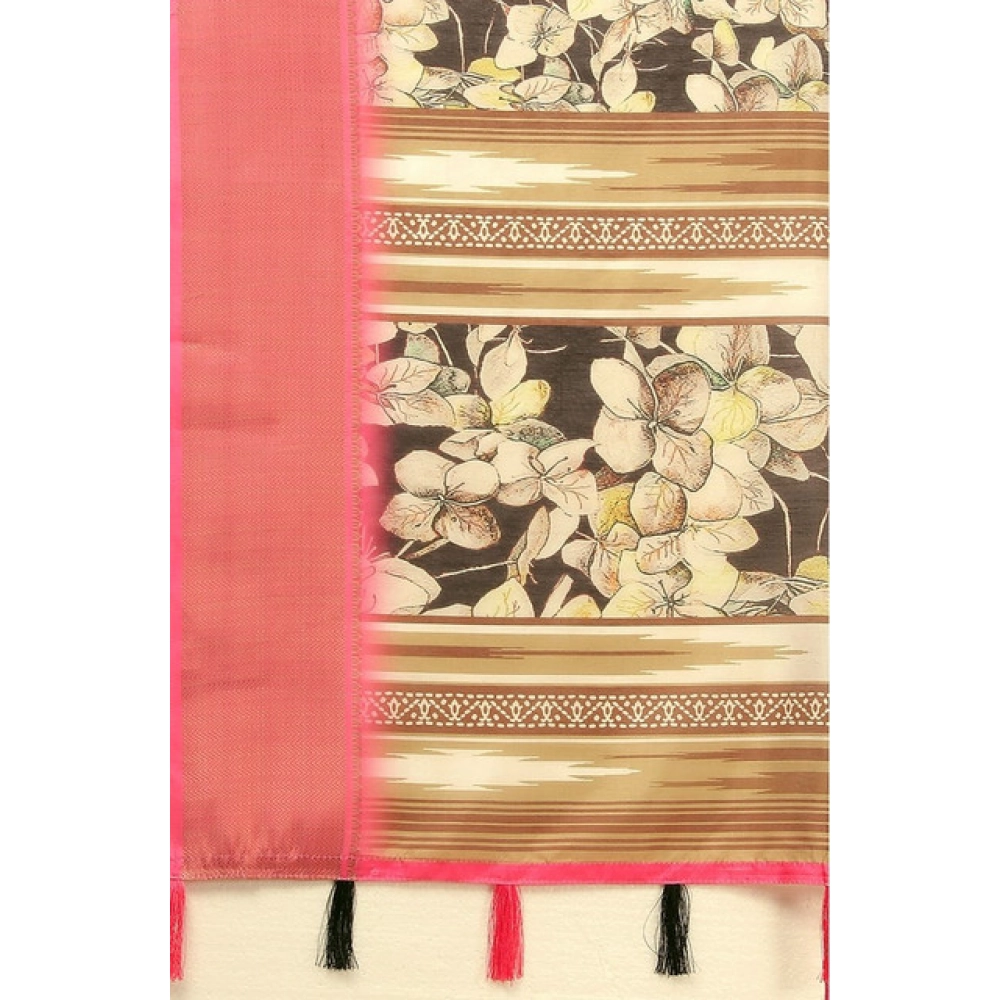 Women's Cotton Silk Floral Printed Saree With Unstitched Blouse 5.5Mtr (Black) - Image 2
