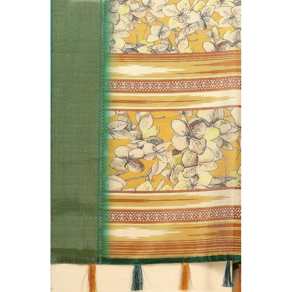 Women's Cotton Silk Floral Printed Saree With Unstitched Blouse 5.5Mtr (Mustard) - Image 2