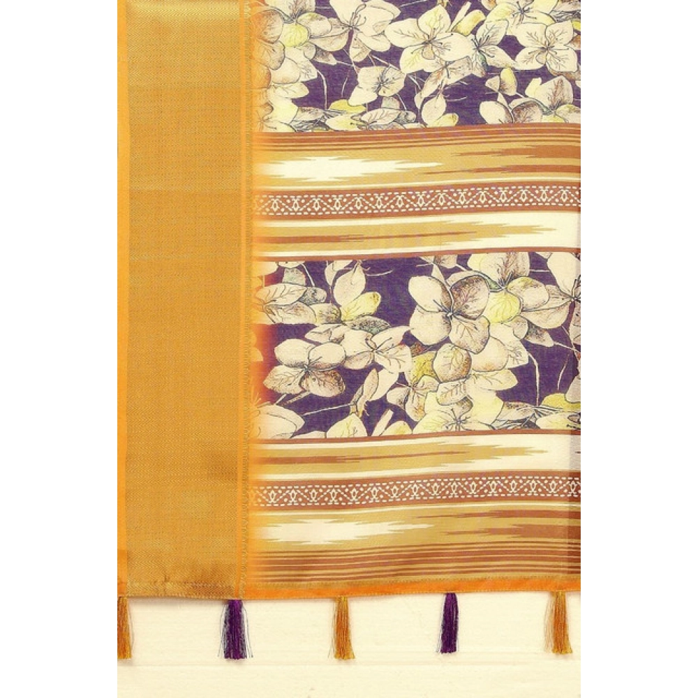 Women's Cotton Silk Floral Printed Saree With Unstitched Blouse 5.5Mtr (Purple) - Image 2