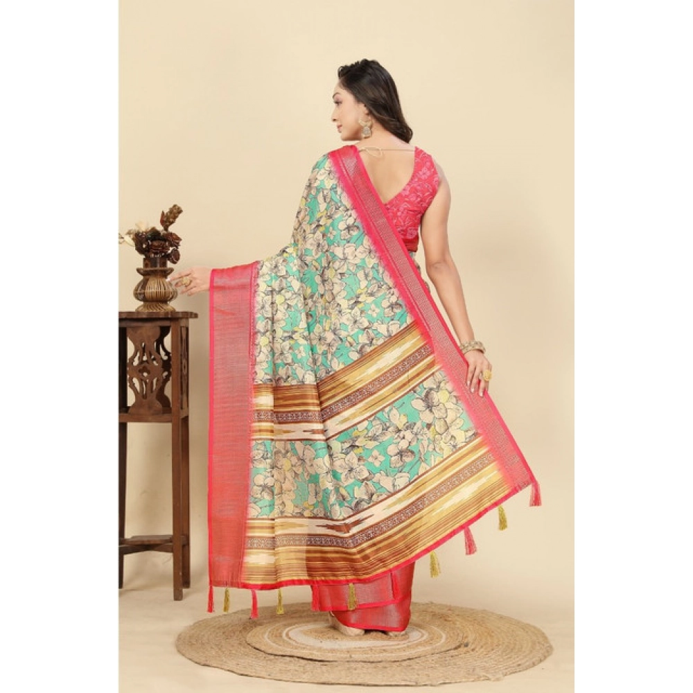Women's Cotton Silk Floral Printed Saree With Unstitched Blouse 5.5Mtr (Multicolor) - Image 5