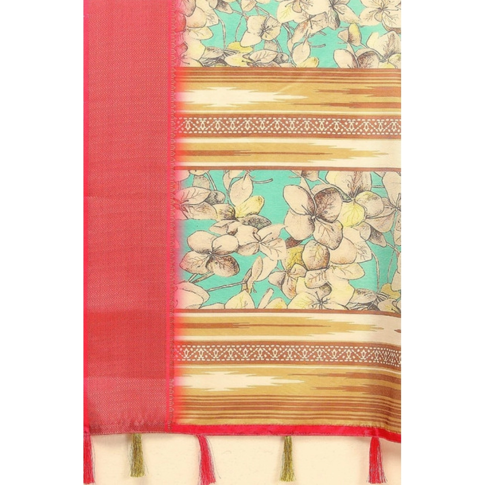 Women's Cotton Silk Floral Printed Saree With Unstitched Blouse 5.5Mtr (Multicolor) - Image 2