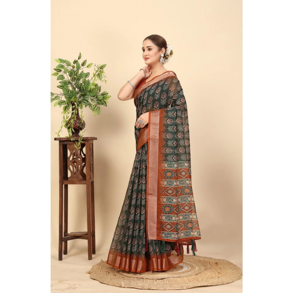 Women's Cotton Silk Printed Saree With Unstitched Blouse 5.5Mtr (Multicolor) - Image 3